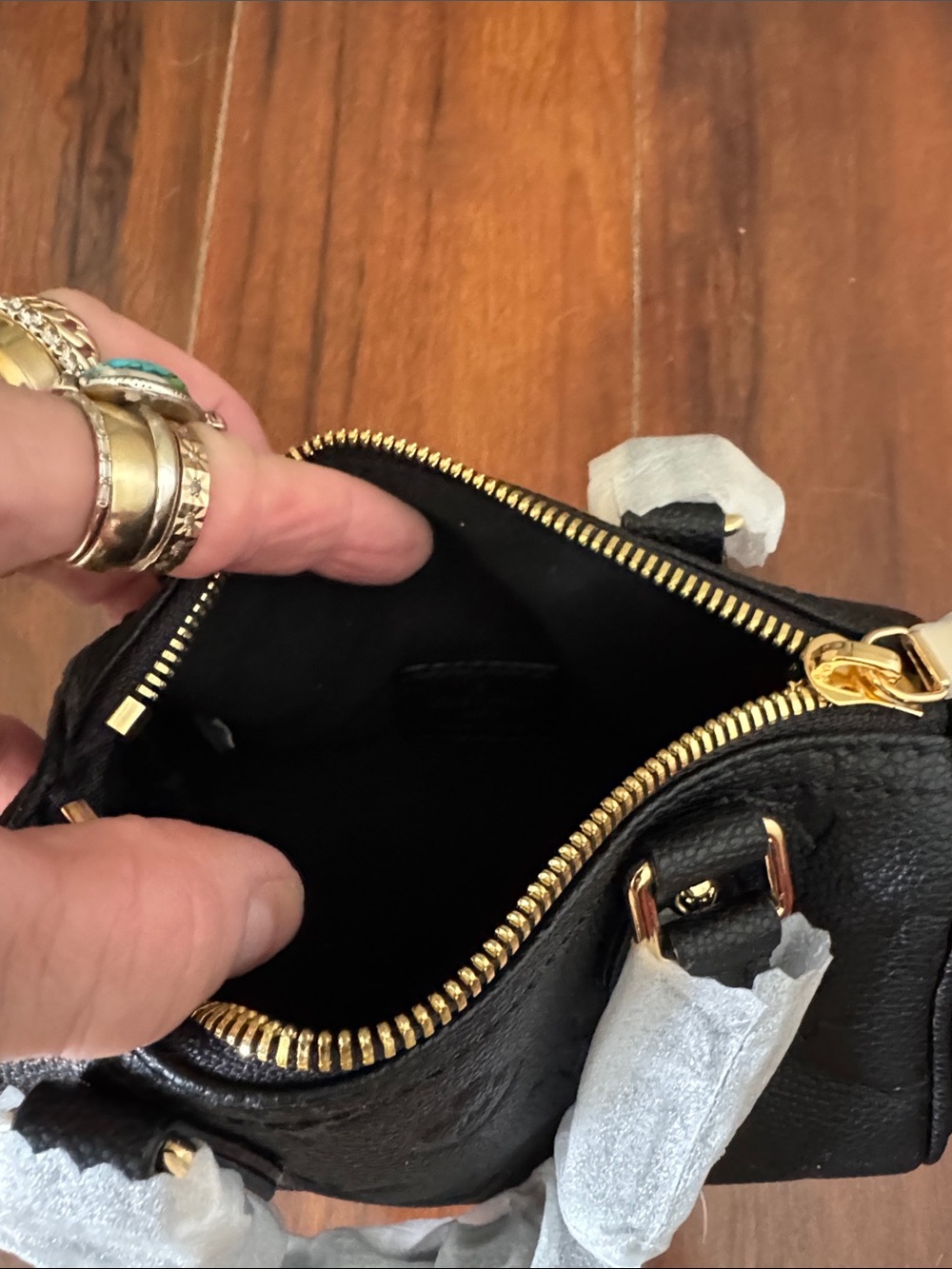 copy mini speedy Black Embossed Leather Mini Satchel - Designer Style - Picture 4 of 6